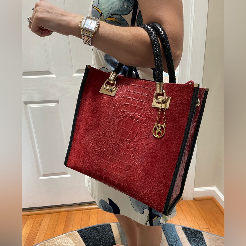 SOLD Italian Leather Croc Medium Tote